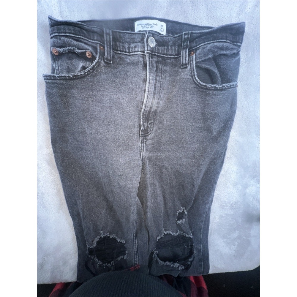 Abercrombie Ankle Straight Ultra High Rise Distressed Jeans Sz 28/6xs Fits 28x24